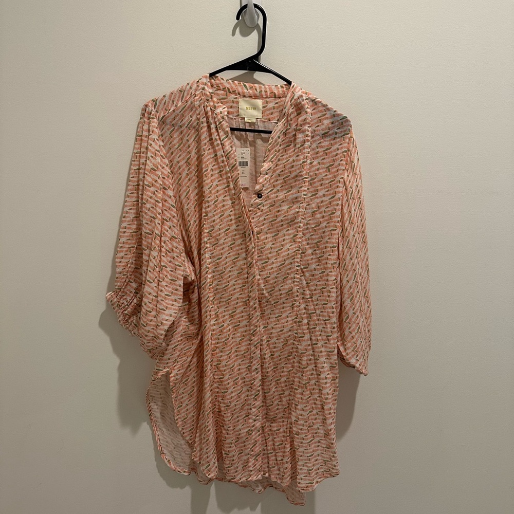 Anthropologie Orange, Green and White Patterned Boho Top